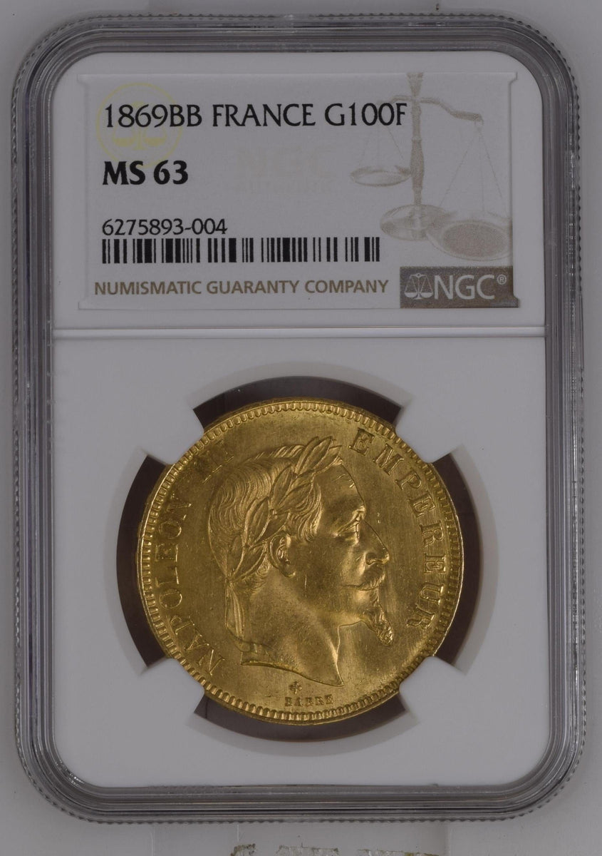 フランス1865年ナポレオン3世MS62有冠NGC 金貨20フランアンティーク 