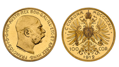 在位年数68年！ハプスブルク家の最後の輝きフランツ・ヨーゼフ1世と紋章100コロナ金貨
