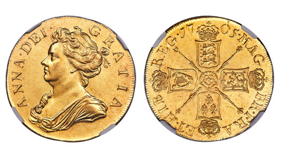 アン女王の5ギニー金貨｜初代グレートブリテン王国女君主の希少なコイン
