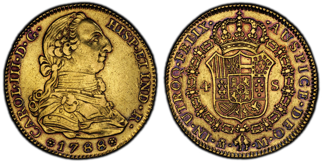 1788年 スペイン カルロス3世 4エスクード金貨 PCGS Genuine Cleaned-AU Detail