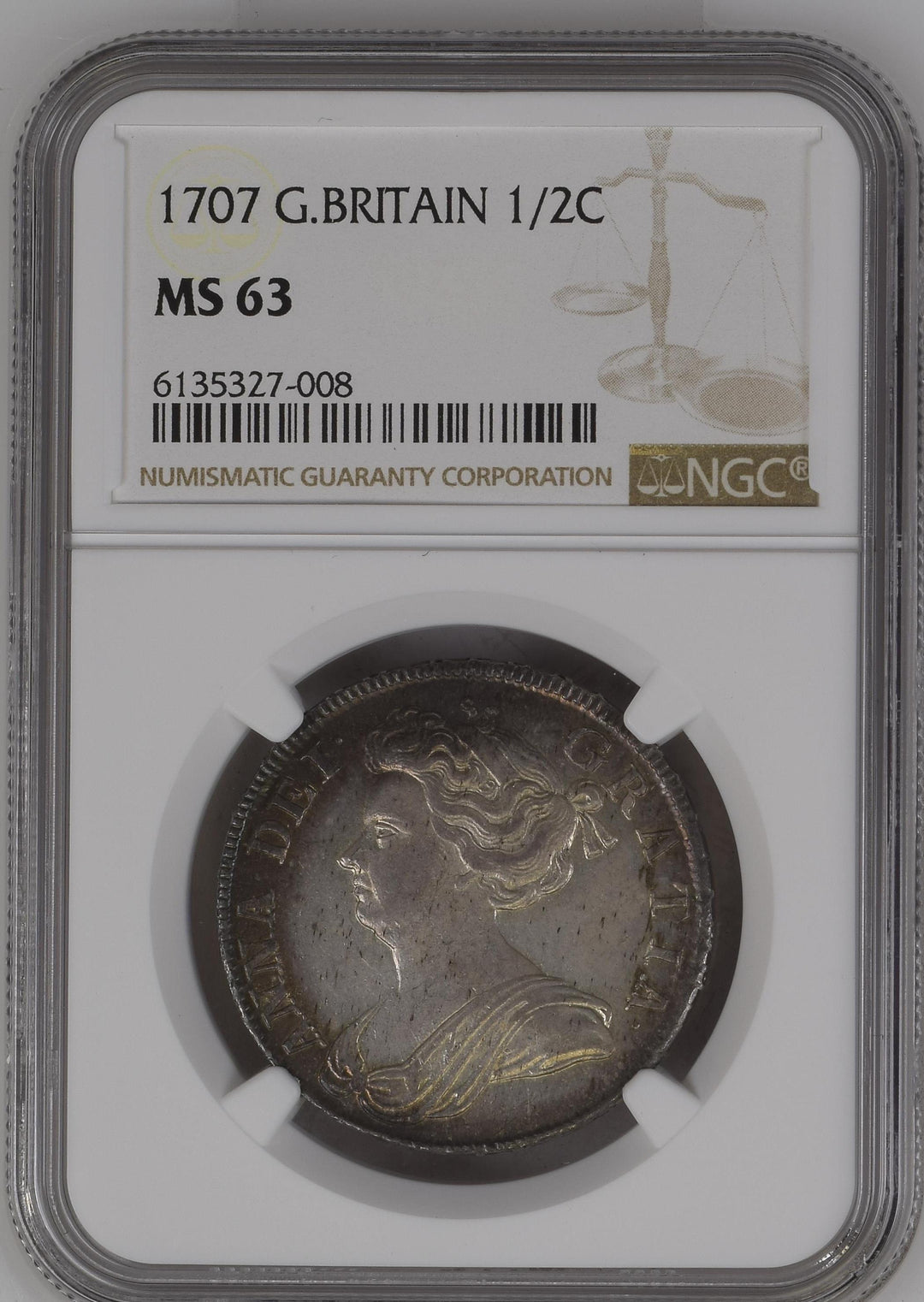 1707年 イギリス アン女王 ハーフクラウン銀貨 ポストユニオン セプ