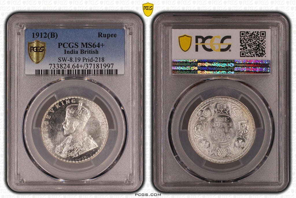 1912年 英領インド (ボンベイ鋳) ジョージ5世 ルピー銀貨 PCGS MS64+