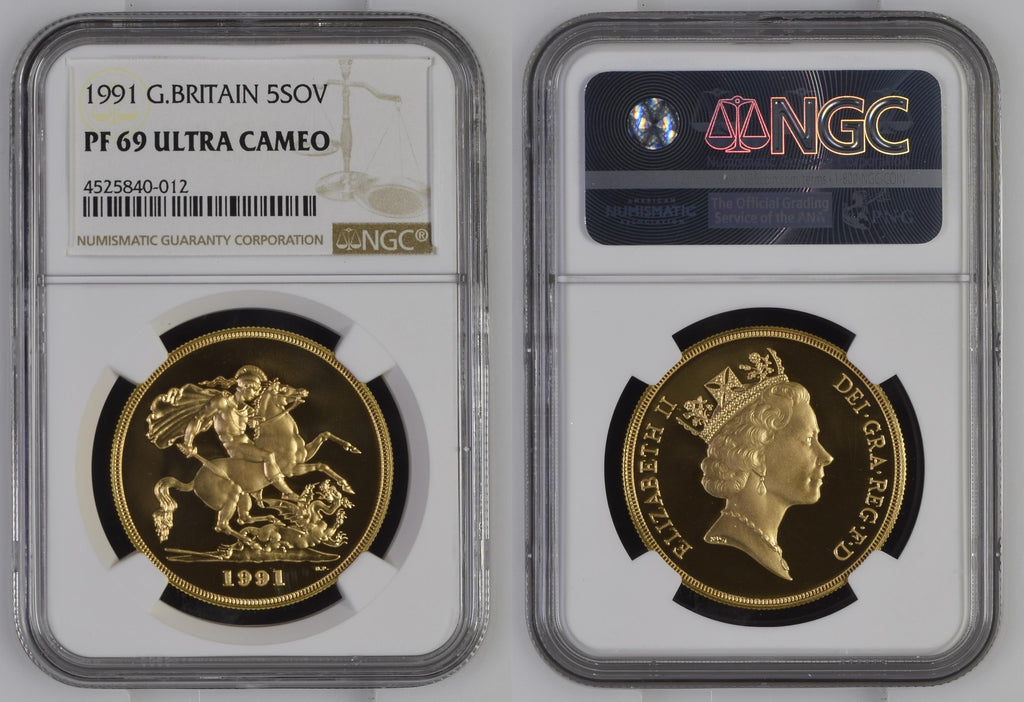 1991年 イギリス ミドルエリザベス 5ソヴリン金貨 NGC PF69UCAM