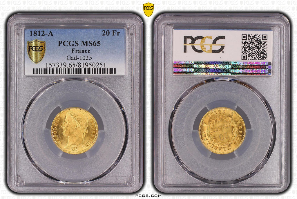 1812年 フランス ナポレオン1世 20フラン金貨 有冠 パリミント MS65