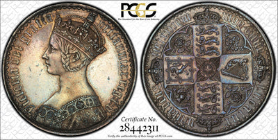 イギリス ゴチッククラウン アンデシモ 1847年 銀貨 本物 (銀貨保証) 1847年 イギリス ヴィクトリア ゴシッククラウン銀貨 アンデシモ PF61