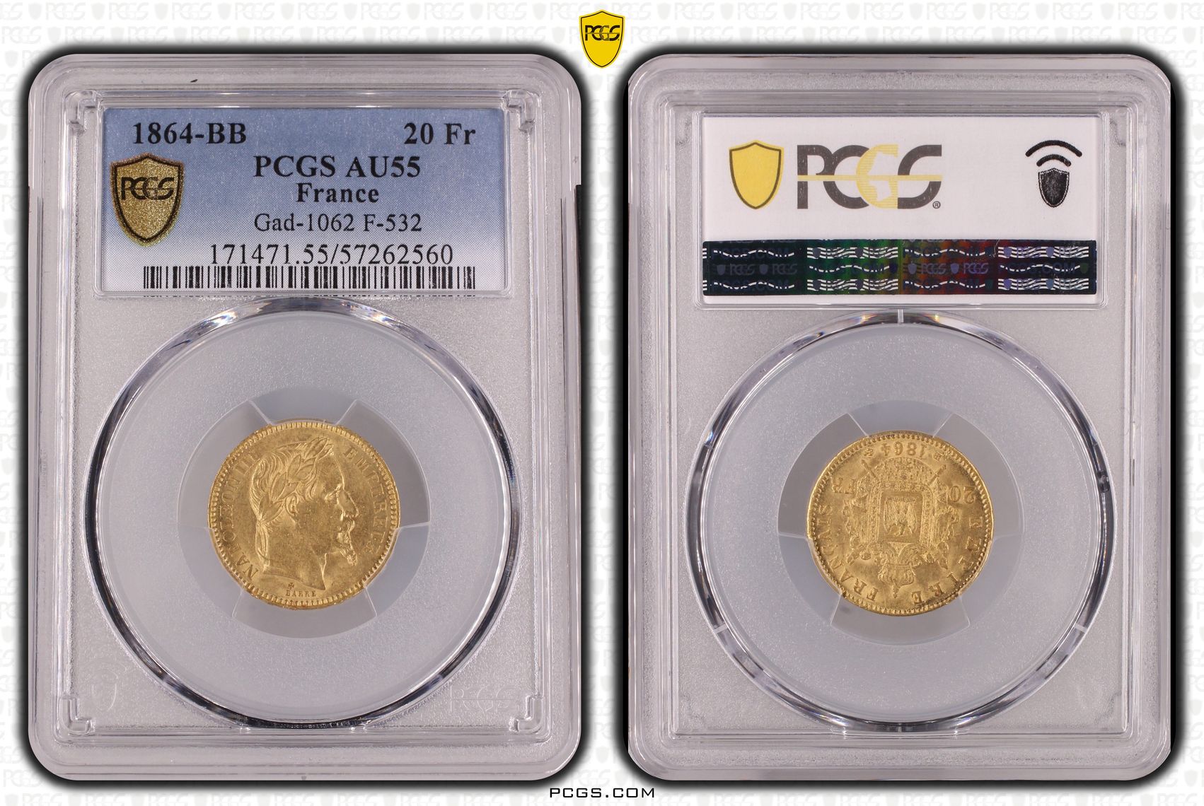 1864年BB フランス ナポレオン3世 20フラン金貨 ストラスブールミント