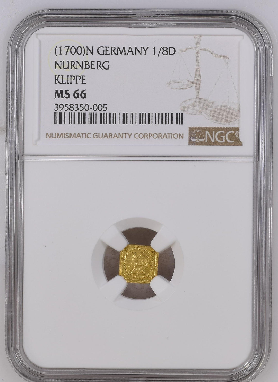 1700年 ドイツ ニュルンベルク ラムダカット 1/8ダカット金貨 クリッペ