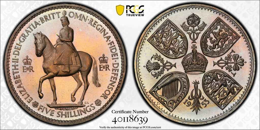 1953年 イギリス エリザベス2世 戴冠記念 クラウン白銅貨 PCGS PR66CAM