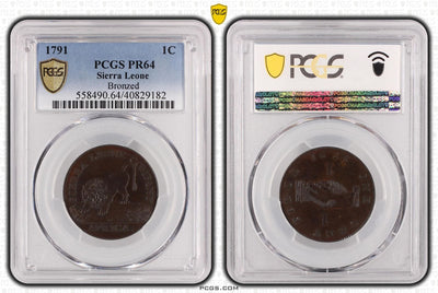 #アンティークコインギャラリア 1791年 シエラレオネ 1セント銅貨 PCGS PR64