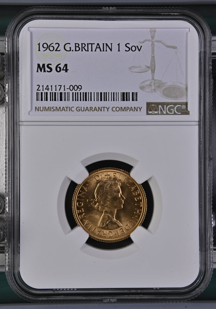1962年 イギリス エリザベス2世 1stポートレート ギリックソヴリン金貨 NGC MS64