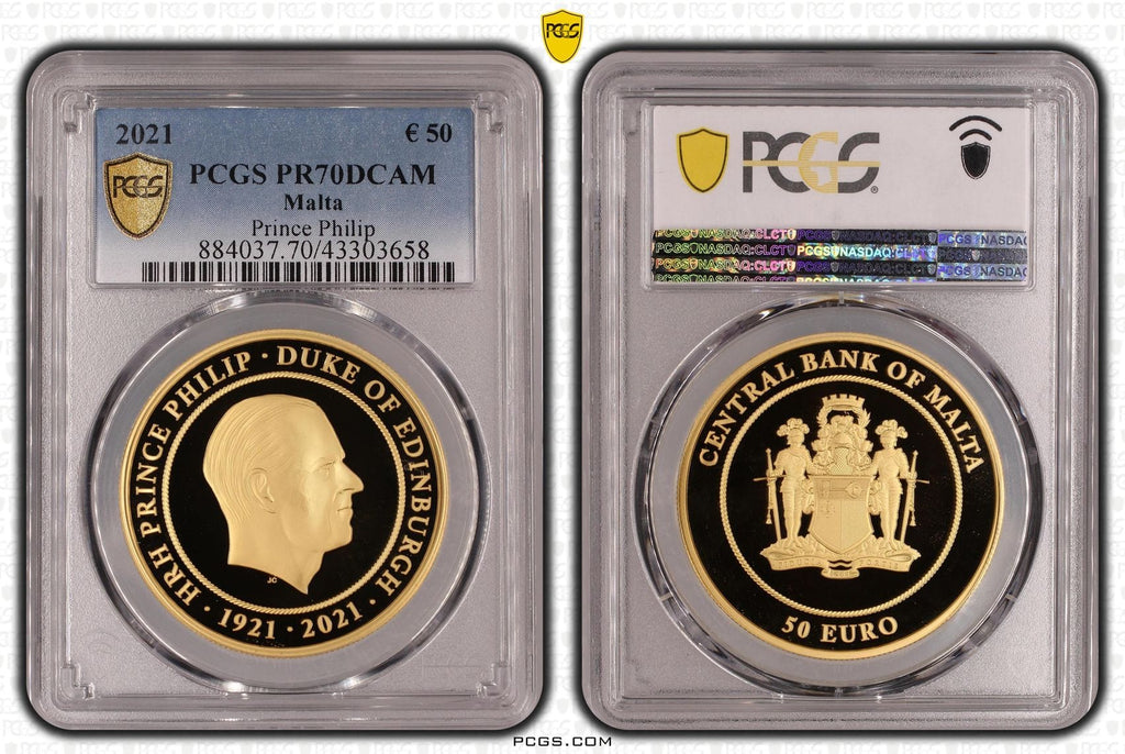 アンティークコインギャラリア 2021年 マルタ フィリップ殿下追悼 50ユーロ 1オンス金貨 プルーフ PCGS PR70DCAM #68 箱あり