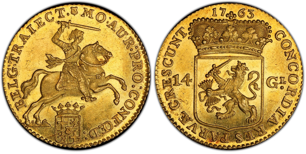 1763年 オランダ ユトレヒト ゴールドライダー 14グルデン金貨 PCGS MS63