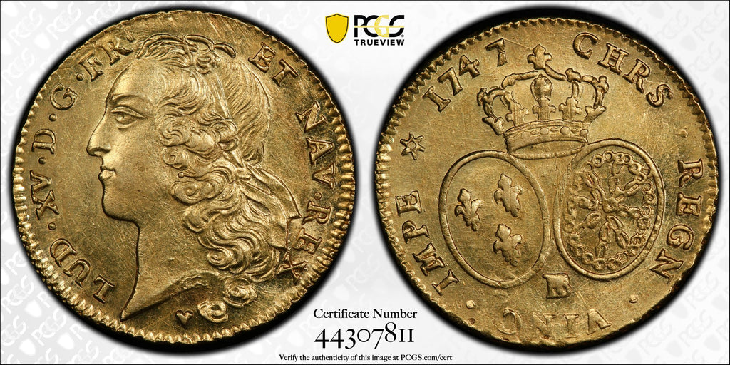 【Top Pop】1747年BB フランス ルイ15世 2ルイドール金貨 PCGS AU58