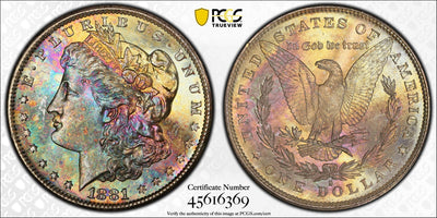 アンティークコインギャラリア 1881年 アメリカ合衆国 サンフランシスコミント モルガンダラー銀貨 CAC付 MS65