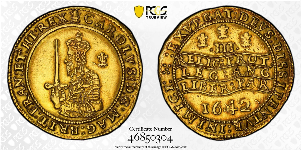 #アンティークコインギャラリア 1642年 イギリス トリプルユナイト金貨 PCGS AU50