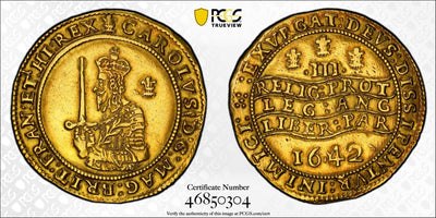 #アンティークコインギャラリア 1642年 イギリス トリプルユナイト金貨 PCGS AU50
