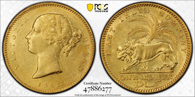 #アンティークコインギャラリア 1841年 イギリス領インド ヴィクトリア モハール金貨 PCGS AU55