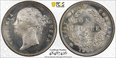 #アンティークコインギャラリア 1840年 英領インド 東インド会社 ヴィクトリア ルピー銀貨 MS64