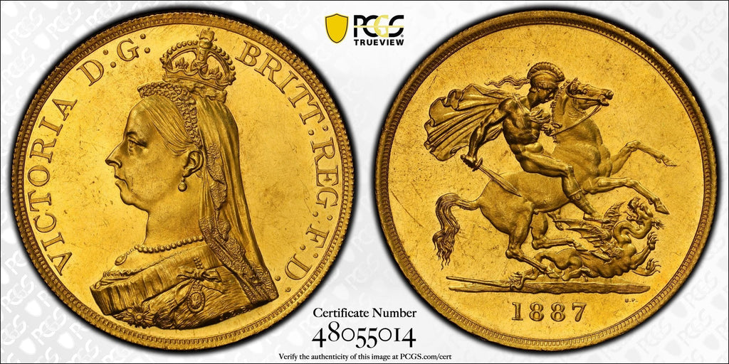 #アンティークコインギャラリア 1887年 イギリス ヴィクトリア ジュビリーヘッド 5ポンド金貨 PCGS MS62