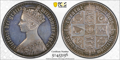 #アンティークコインギャラリア 1847年 イギリス ヴィクトリア ゴシッククラウン銀貨 アンデシモエッジ PR61