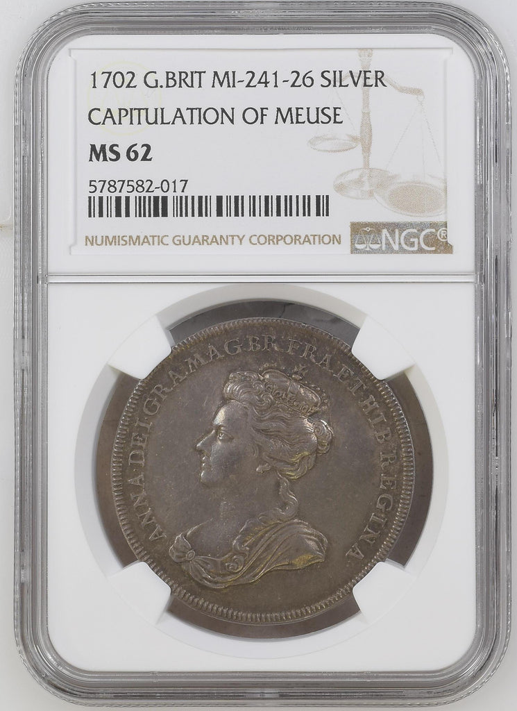 1702年 イギリス アン女王 ムーズ降伏 銀メダル NGC MS62