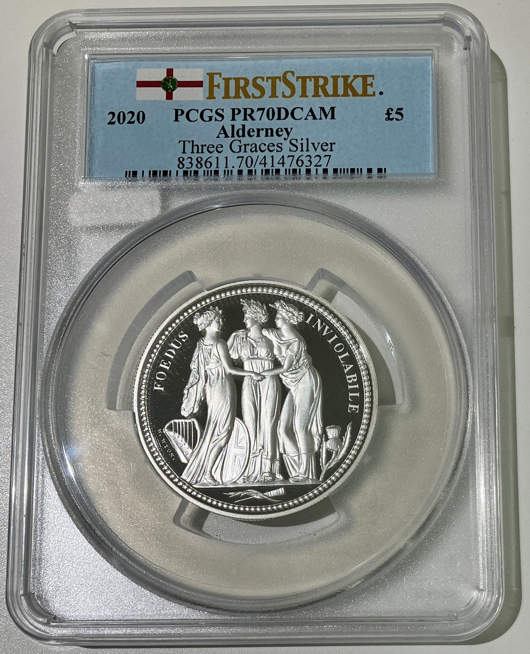 #アンティークコインギャラリア 2020年 オルダニー スリーグレイセス 2オンス 5ポンド銀貨 PCGS PR70DCAM
