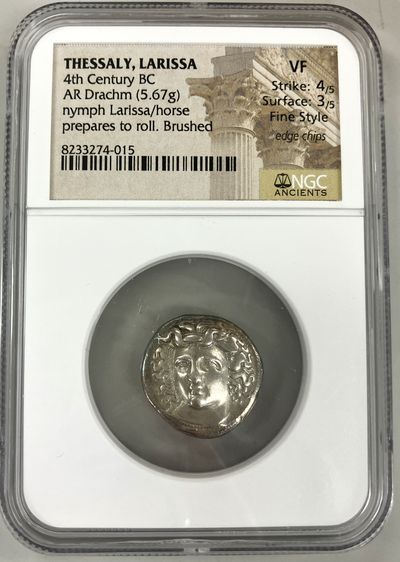 紀元前4世紀 テッサリア地方 ラリッサ ドラクマ銀貨 NGC VF 4/5-3/5