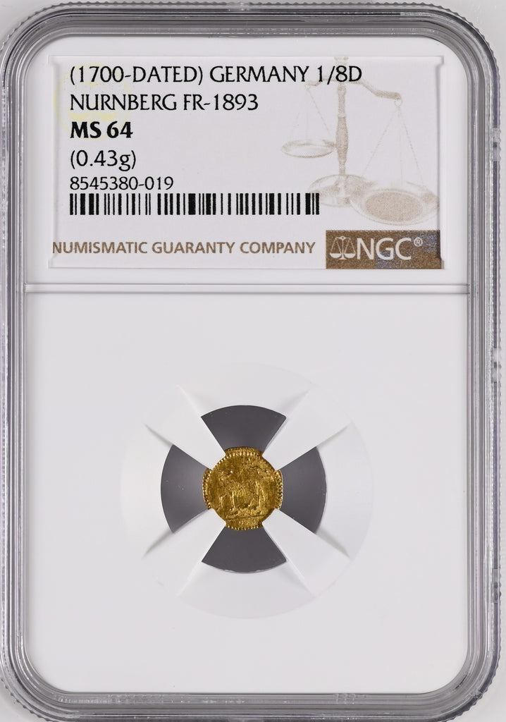 1700年 ドイツ ニュルンベルク ラムダカット 1/8ダカット金貨 NGC MS64