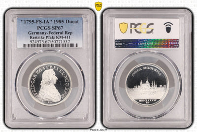 #アンティークコインギャラリア 1795年(1985年) ドイツ プファルツ ダカット銀貨 リストライク PCGS SP67