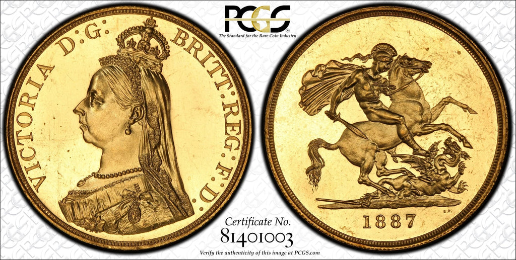 #アンティークコインギャラリア 1887年 イギリス ヴィクトリア ジュビリーヘッド 5ポンド金貨 PCGS MS64+