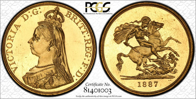 #アンティークコインギャラリア 1887年 イギリス ヴィクトリア ジュビリーヘッド 5ポンド金貨 PCGS MS64+