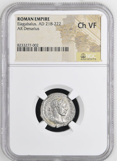 古代 218-222年 ローマ帝国 ヘリオガバルス デナリウス銀貨 NGC Ch VF