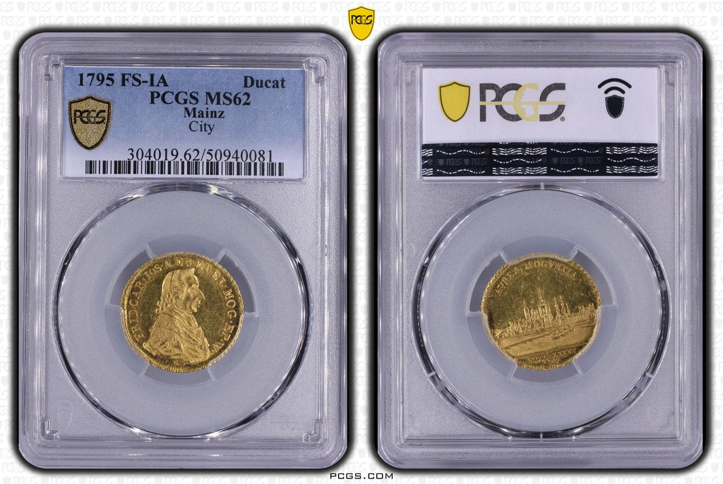 #アンティークコインギャラリア 1795年 ドイツ マインツ フリードリヒ・カール・ヨーゼフ大司教 都市景観 1ダカット金貨 PCGS MS62