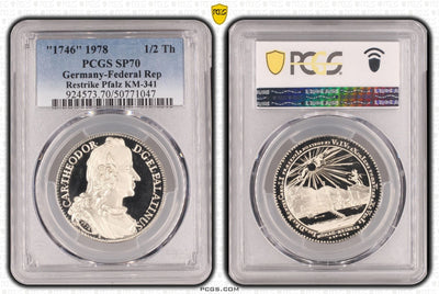 #アンティークコインギャラリア 【Top Pop】1746年(1978年) ドイツ プファルツ ハーフターラー銀貨 リストライク PCGS SP70