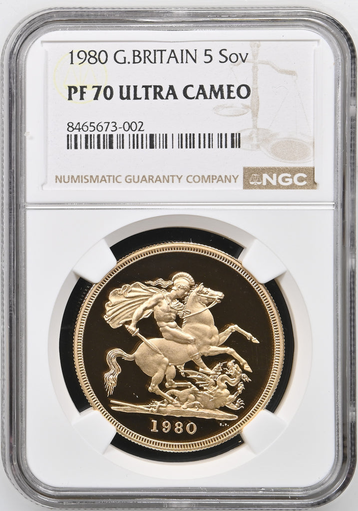 1980年 イギリス エリザベス2世 2ndポートレート 5ポンド金貨 PF70UCAM