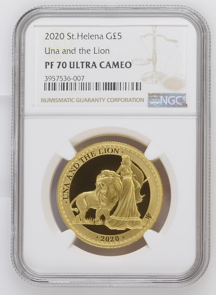 2020年 セントヘレナ ウナとライオン 5ポンド金貨 NGC PF70UCAM 箱付き