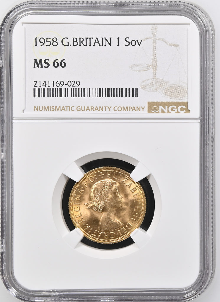 1958年 イギリス エリザベス2世 1stポートレート ギリックソヴリン金貨 NGC MS66