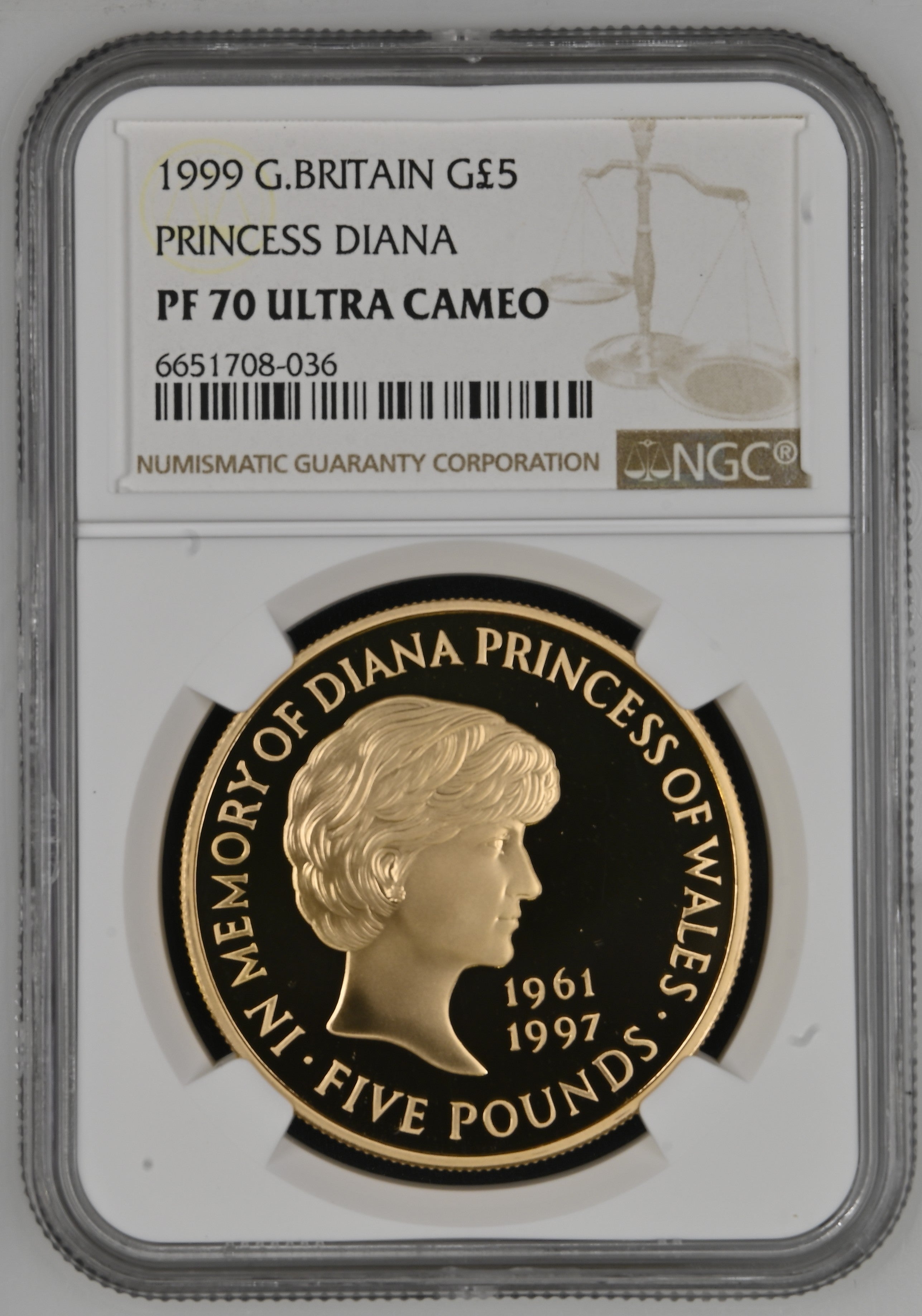 1999年 イギリス ダイアナ妃追悼 5ポンド金貨 NGC PF70UCAM | 港区 