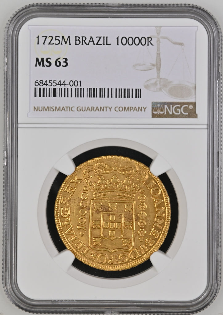 1725年 ブラジル ジョアン5世 10000レイス金貨 ミナスジェライスミント NGC MS63