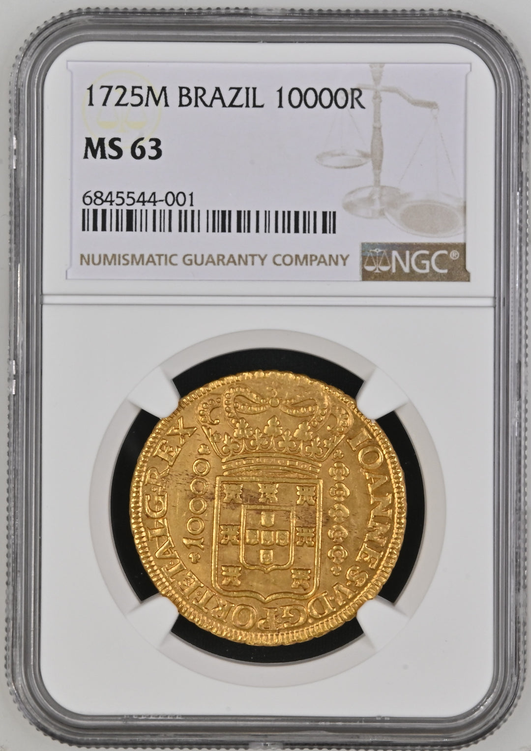 1725年 ブラジル ジョアン5世 10000レイス金貨 ミナスジェライスミント