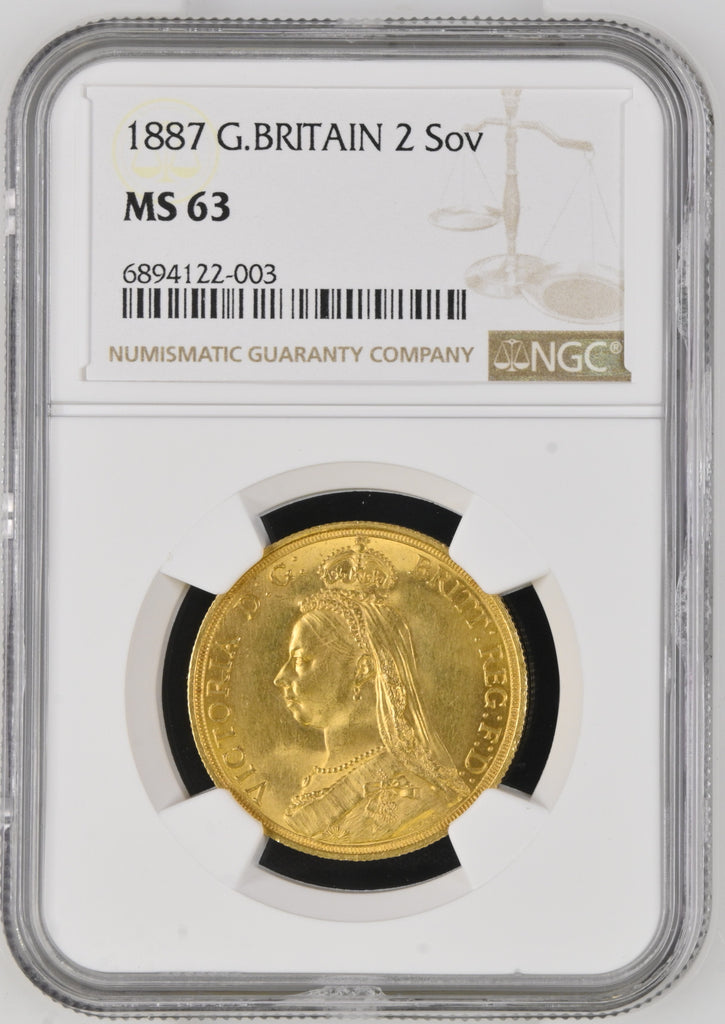 1887年 イギリス ヴィクトリア ジュビリーヘッド 2ポンド金貨 NGC MS63