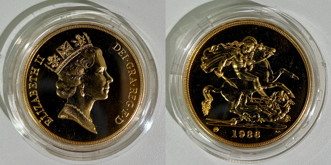 1986年 イギリス エリザベス2世 3rdポートレート 5ポンド金貨 BU 未