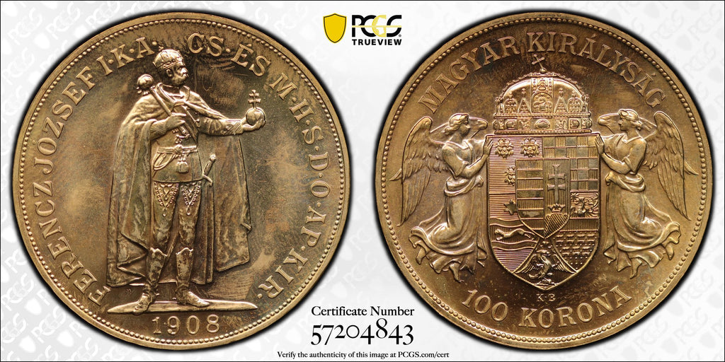 1908年 ハンガリー フランツ・ヨーゼフ1世 100コロナ金貨 リストライク PCGS MS68