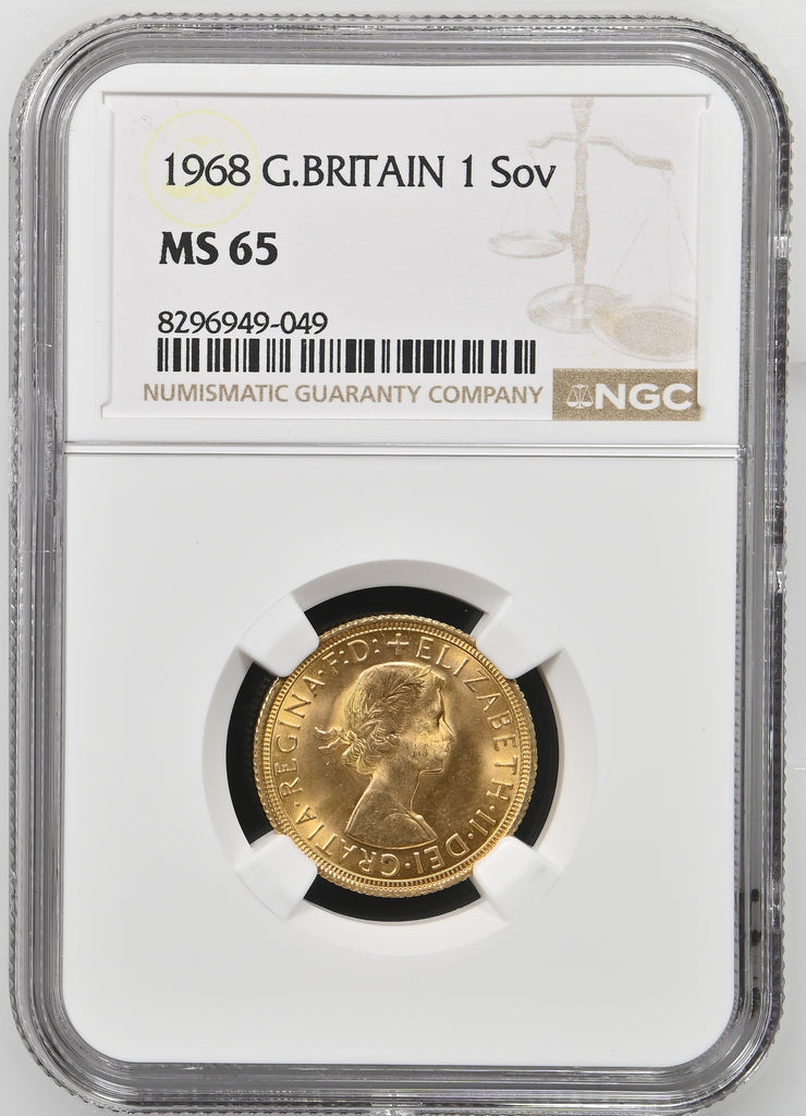 1968年 イギリス エリザベス2世 1stポートレート ギリックソヴリン金貨 NGC MS65