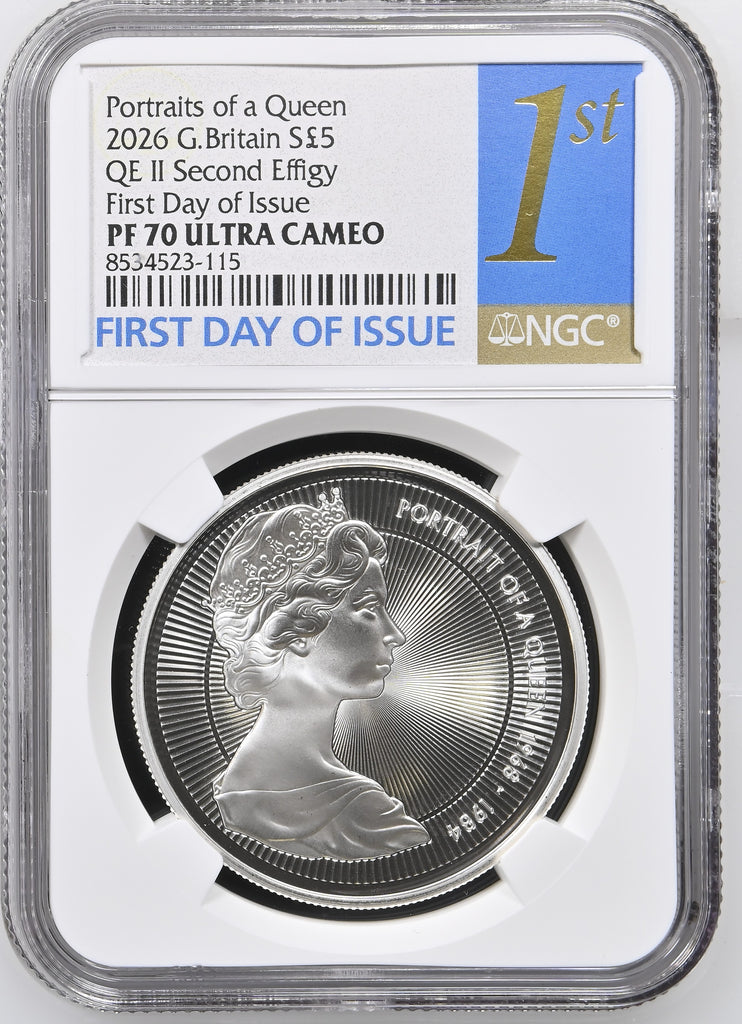 2026年 イギリス エリザベス2世ポートレート 第2肖像 5ポンド銀貨 NGC PF70UCAM FDI