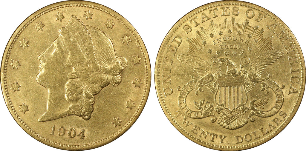 1904年 アメリカ リバティヘッド 20ドル金貨 with Motto PCGS AU53
