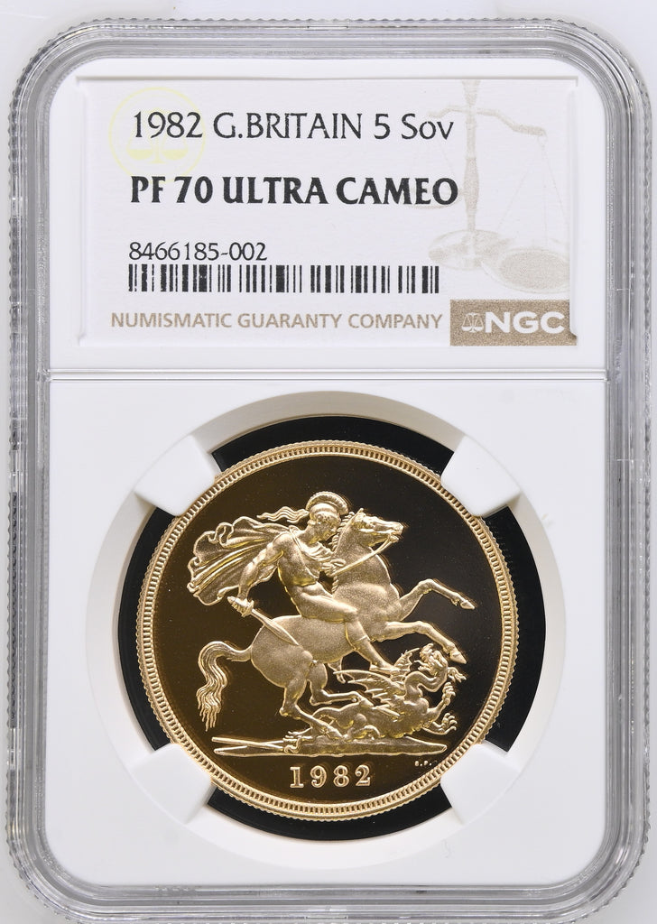 1982年 イギリス エリザベス2世 2ndポートレート 5ポンド金貨 PF70UCAM