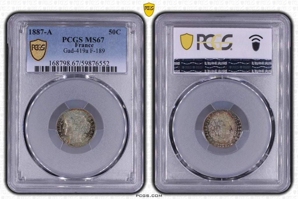 1887年A フランス 50サンチーム銀貨 PCGS MS67 Top Pop