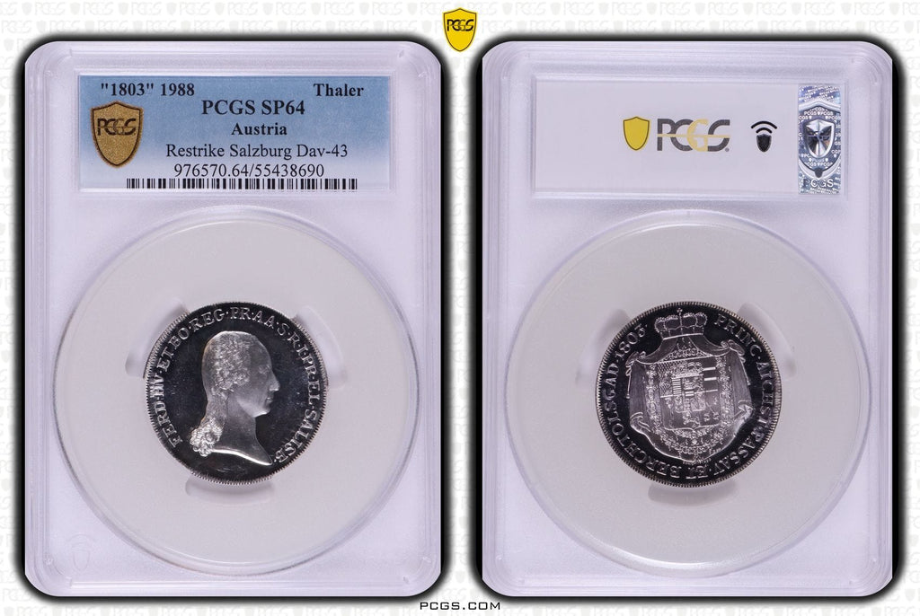 #アンティークコインギャラリア 1803年(1988年) オーストリア ザルツブルク ターラー銀貨 リストライク PCGS SP64
