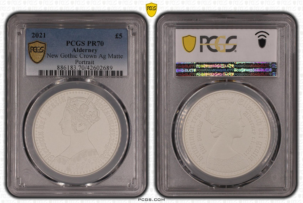 2021年 オルダニー ゴシッククラウン ポートレート 5ポンド銀貨 マットプルーフ  PCGS PR70